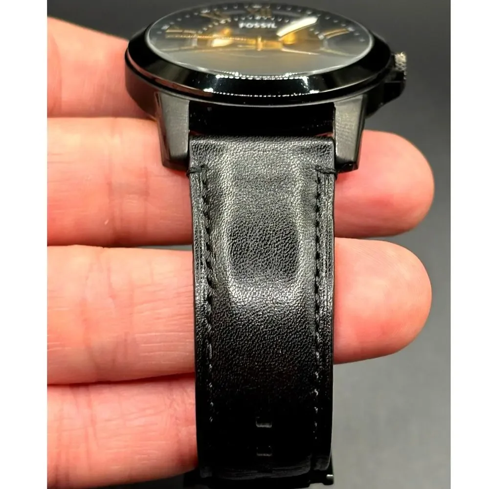Fossil Grant ME3094 Automatic Skeleton Black Leather Men’s Watch 45mm